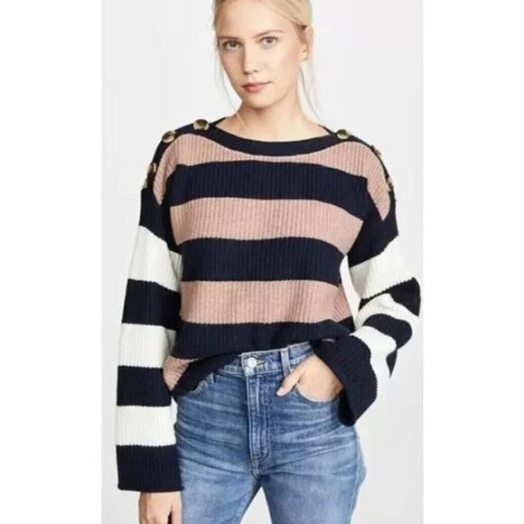 Madewell Calloway Boatneck Sweater Womens XXS Navy Brown Stripe Wool Blend - Picture 1 of 8